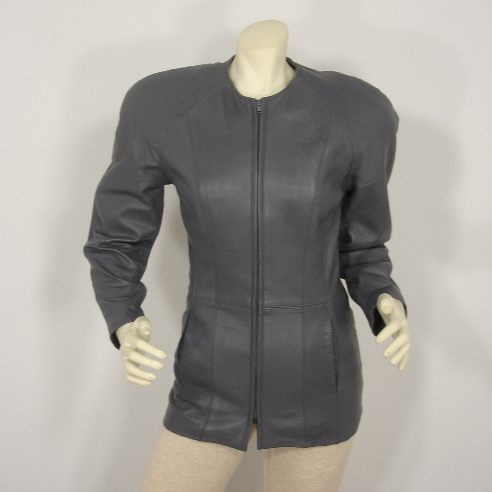 VINTAGE ELEANOR P BRENNER GRAY LEATHER JACKET 6